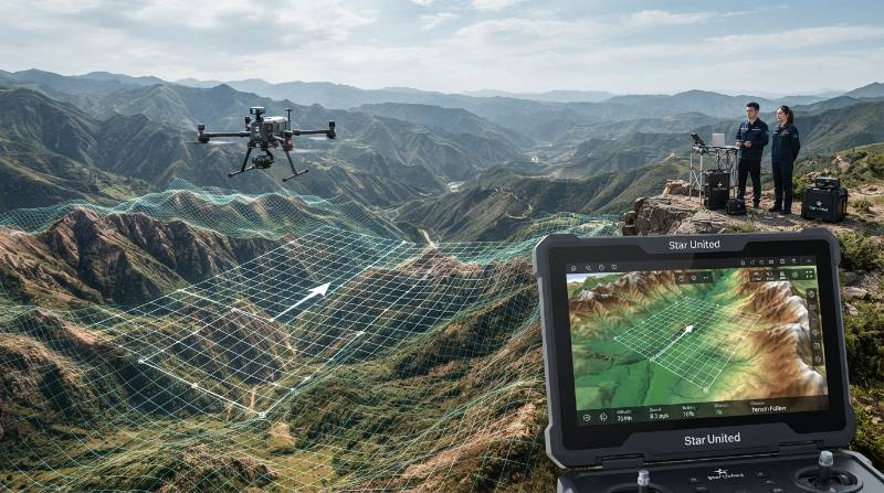 3D terrain elevation flight path grid overlay for autonomous mapping drone