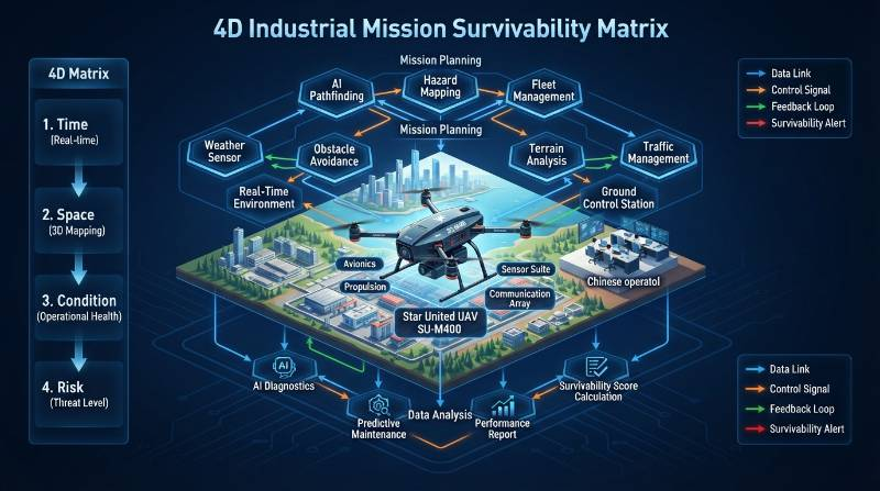 4D Industrial Mission Survivability Matrix architectural diagram showing system data flow