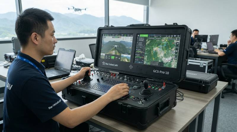 GCS-Pro 10 dual screen rugged industrial ground station console hardware layout